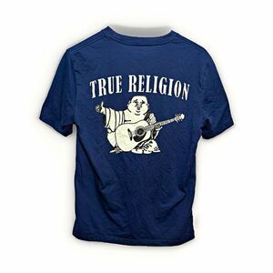 True Religion Buddha Guitar Back Graphic T Shirt Mens Small Navy Blue Y2K
